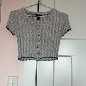 Ribbed Button-Front Crop Top